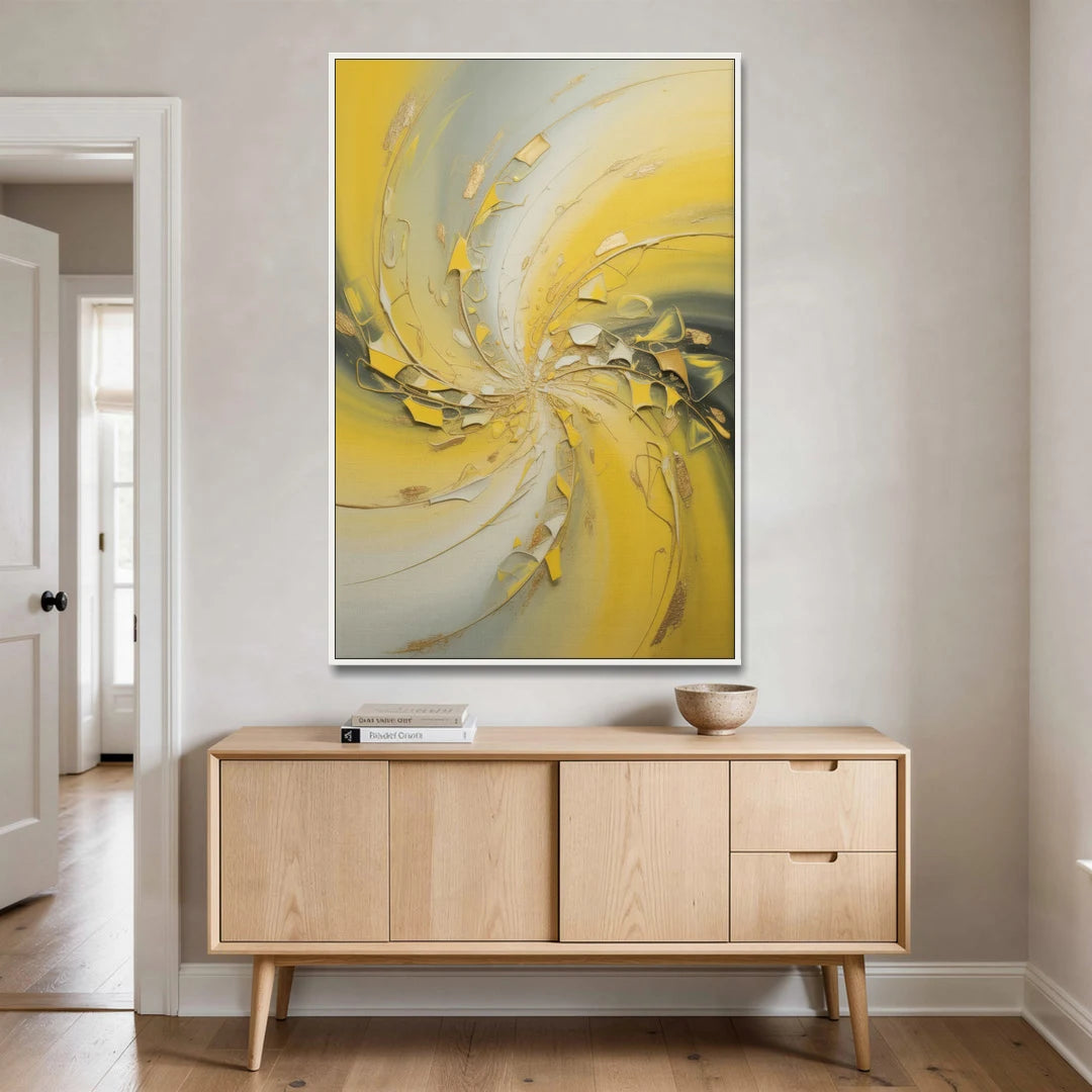 Swirling Elegance Yellow Abstract - White Framed Canvas Wall Art - Coffee Table - 40x60