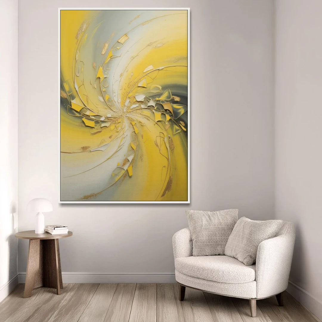 Swirling Elegance Yellow Abstract - White Framed Canvas Wall Art - Sofa - 40x60