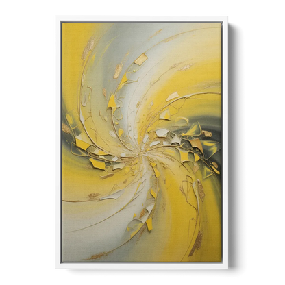 Swirling Elegance Yellow Abstract Front - White Canvas Wall Art
