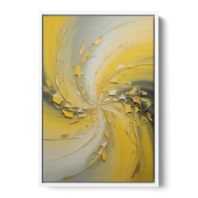 Swirling Elegance Yellow Abstract Front - White Canvas Wall Art