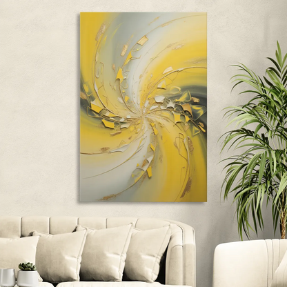 Swirling Elegance Yellow Abstract Living Room - Canvas Wall Art
