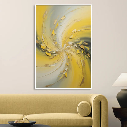 Swirling Elegance Yellow Abstract Living Room - White Canvas Wall Art