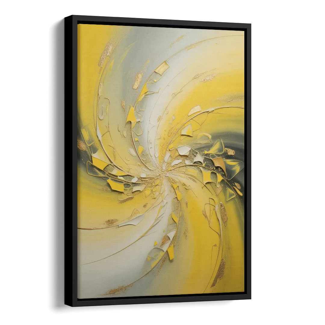Swirling Elegance Yellow Abstract Side - Black Canvas Wall Art