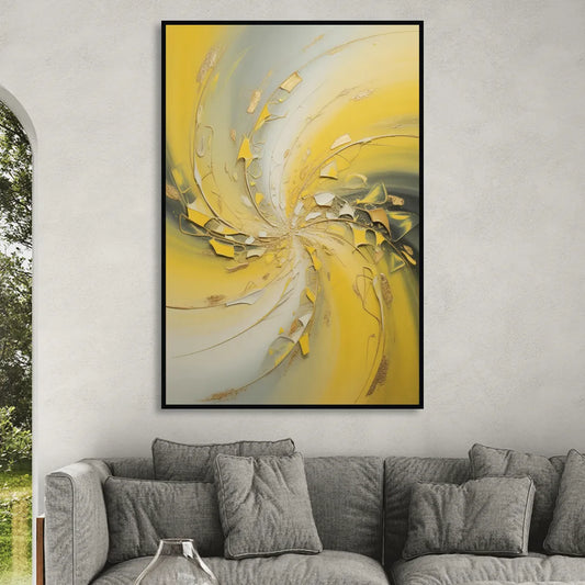 Swirling Elegance Yellow Abstract Living Room - Black Canvas Wall Art