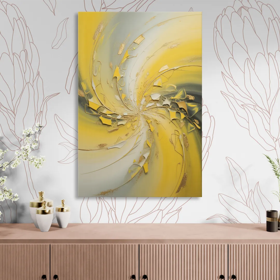 Swirling Elegance Yellow Abstract Sitting Room - Canvas Wall Art
