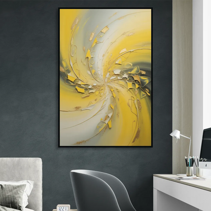 Swirling Elegance Yellow Abstract Sitting Room - Black Canvas Wall Art