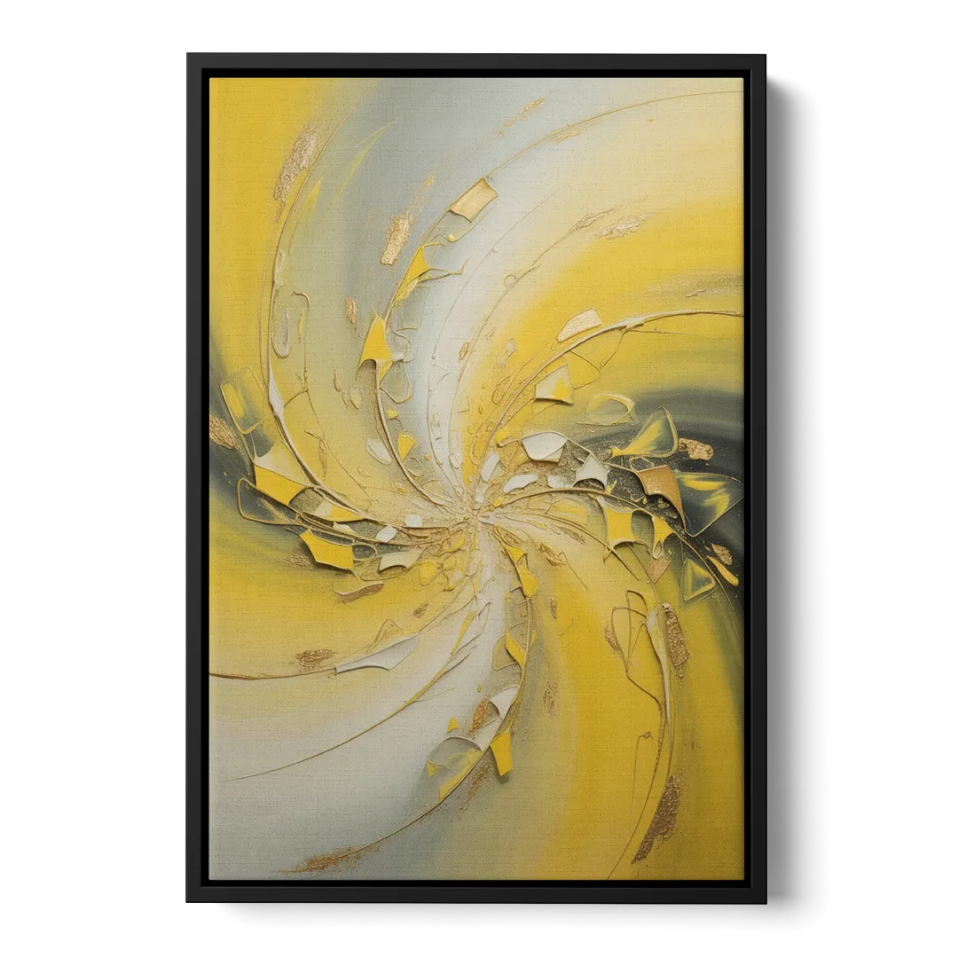 Swirling Elegance Yellow Abstract Front - Black Canvas Wall Art