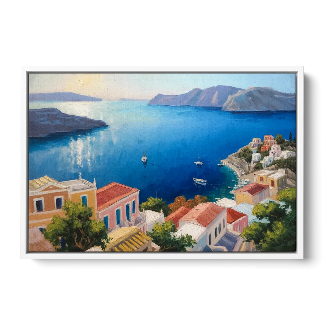 Symi Island Escape Front - White Canvas Wall Art