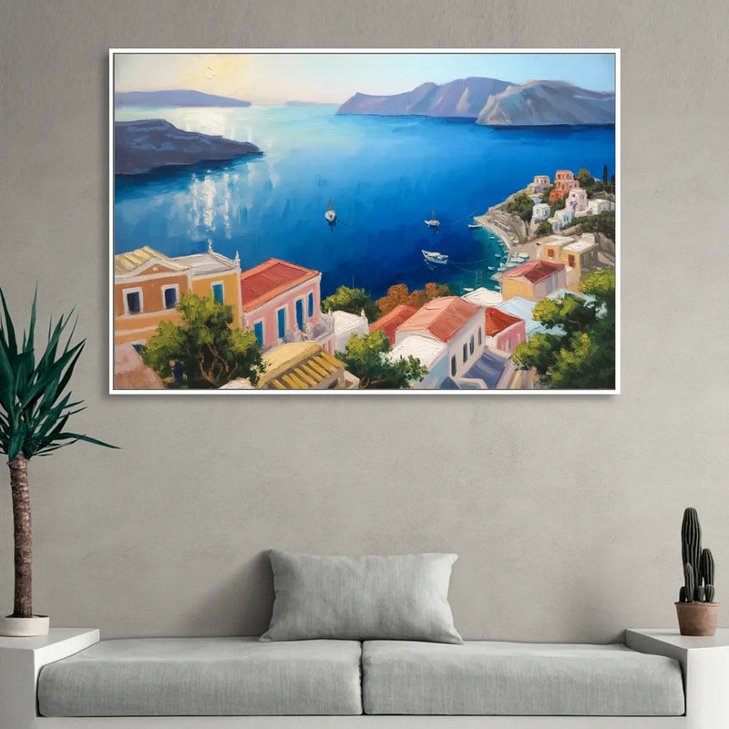 Symi Island Escape Sitting Room - White Canvas Wall Art