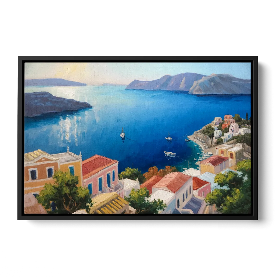 Symi Island Escape Front - Black Canvas Wall Art