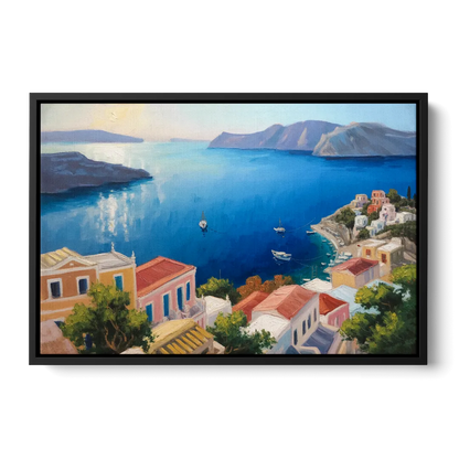 Symi Island Escape Front - Black Canvas Wall Art