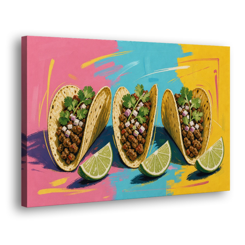 Taco Art Trio with Lime Wedges - Canvas Wall Art - Side