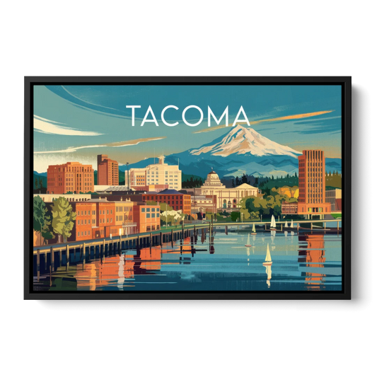 Tacoma Downtown Charm - Black Framed Canvas Wall Art - Front