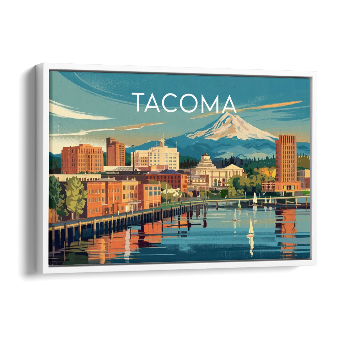 Tacoma Downtown Charm Side - White Canvas Wall Art