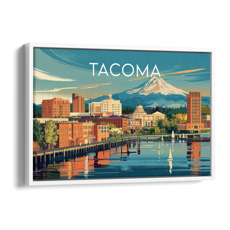 Tacoma Downtown Charm Side - White Canvas Wall Art