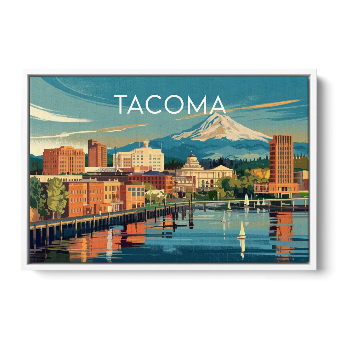 Tacoma Downtown Charm Front - White Canvas Wall Art