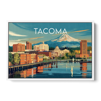 Tacoma Downtown Charm Front - White Canvas Wall Art