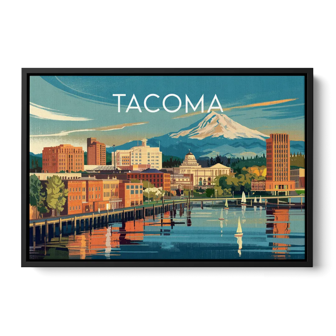 Tacoma Downtown Charm Front - Black Canvas Wall Art
