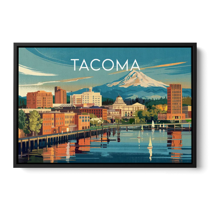 Tacoma Downtown Charm Front - Black Canvas Wall Art