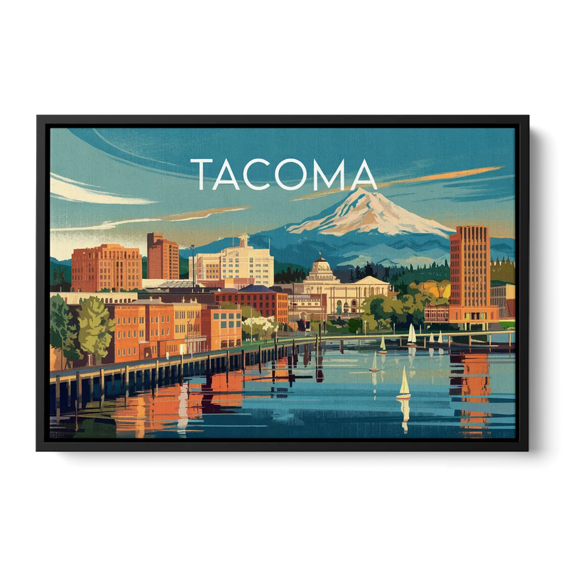Tacoma Downtown Charm Front - Black Canvas Wall Art