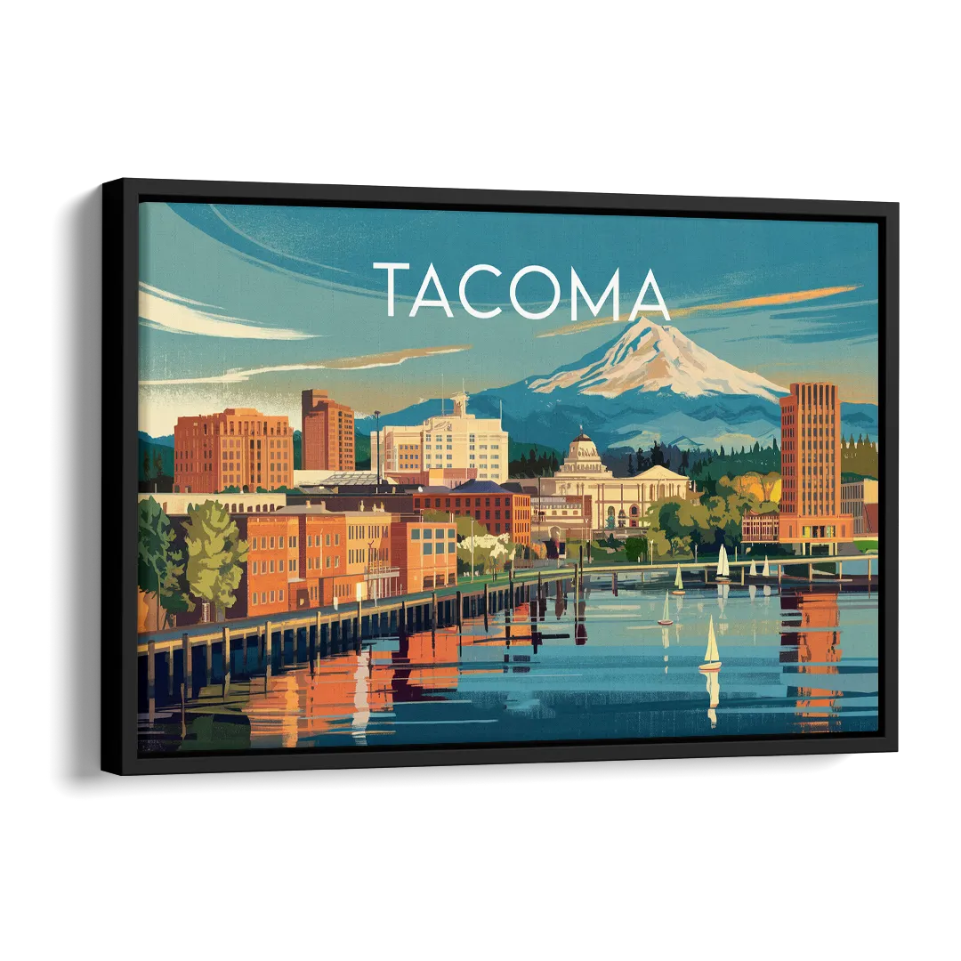 Tacoma Downtown Charm Side - Black Canvas Wall Art
