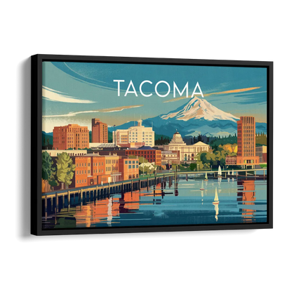 Tacoma Downtown Charm Side - Black Canvas Wall Art