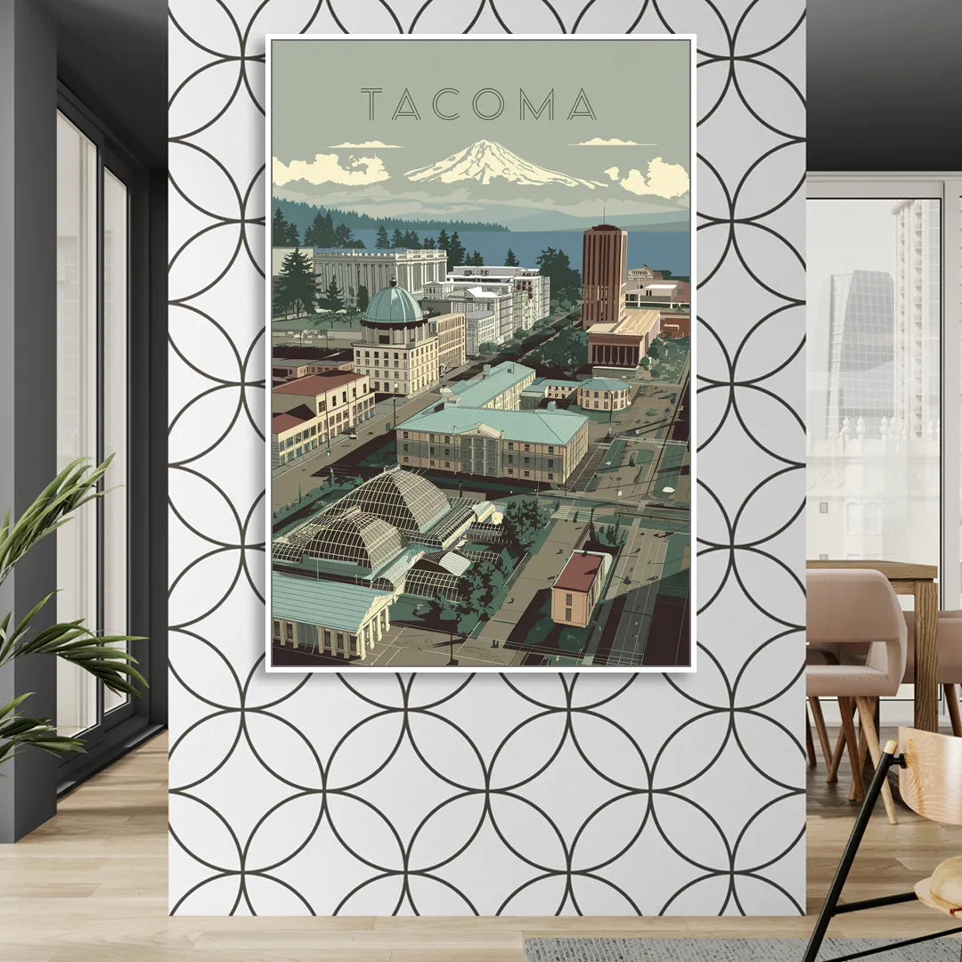 Tacoma Historic Landmarks Living Room - White Canvas Wall Art