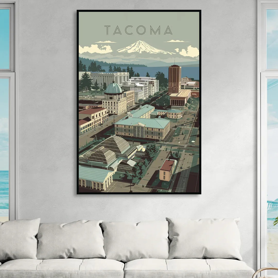 Tacoma Historic Landmarks Living Room - Black Canvas Wall Art