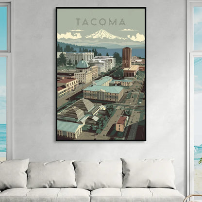 Tacoma Historic Landmarks Living Room - Black Canvas Wall Art