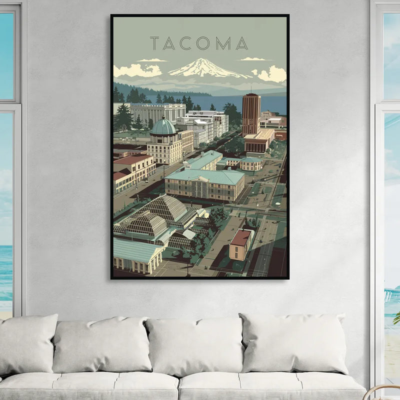 Tacoma Historic Landmarks Living Room - Black Canvas Wall Art