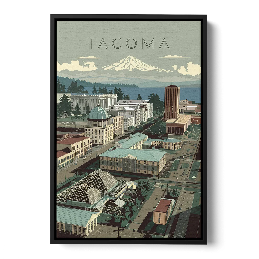 Tacoma Historic Landmarks Front - Black Canvas Wall Art