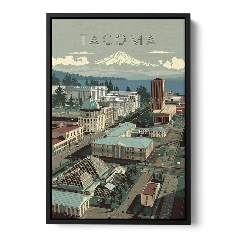 Tacoma Historic Landmarks Front - Black Canvas Wall Art