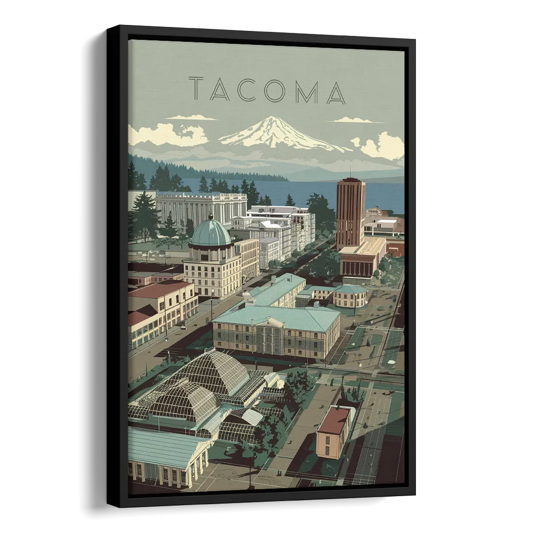 Tacoma Historic Landmarks Side - Black Canvas Wall Art
