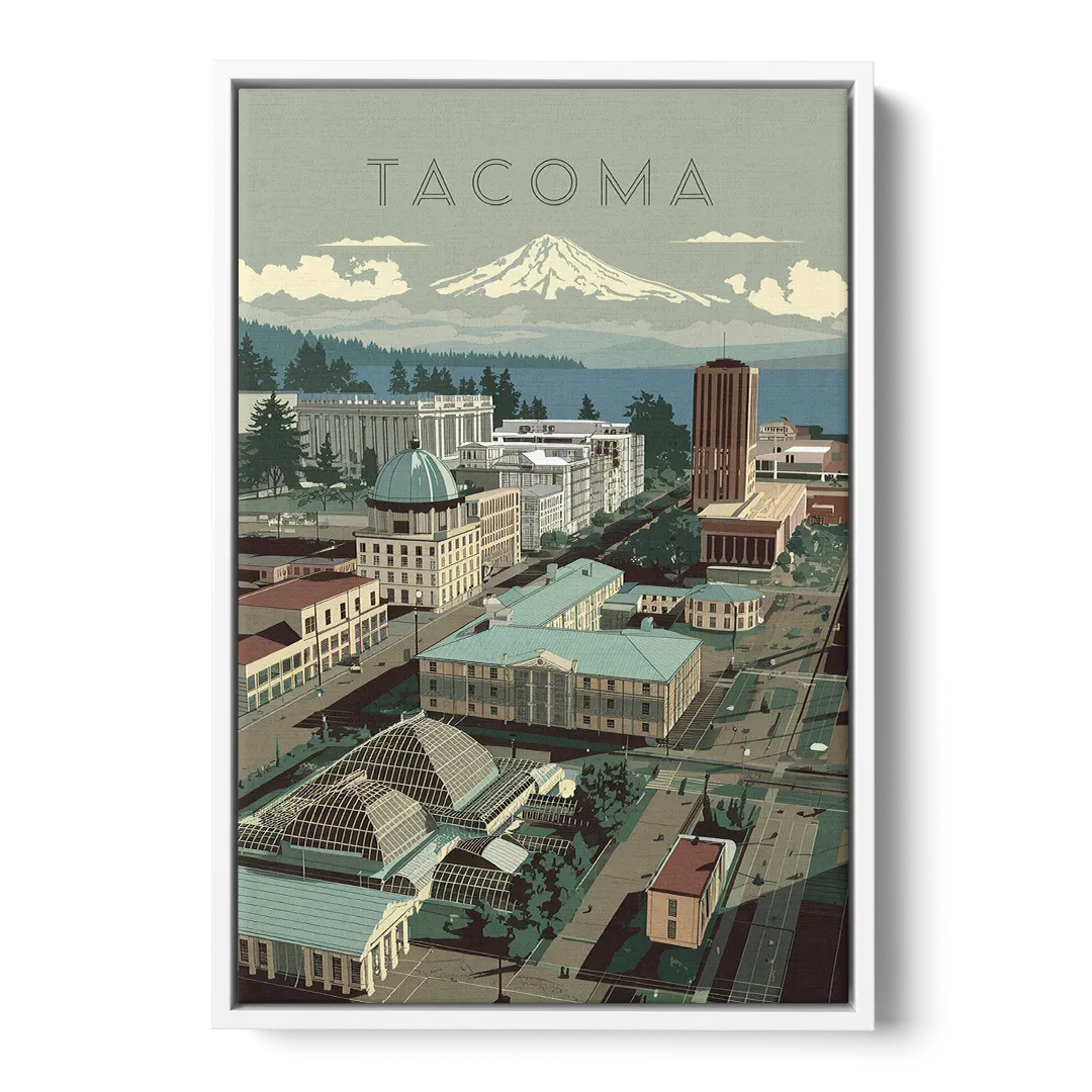 Tacoma Historic Landmarks Front - White Canvas Wall Art
