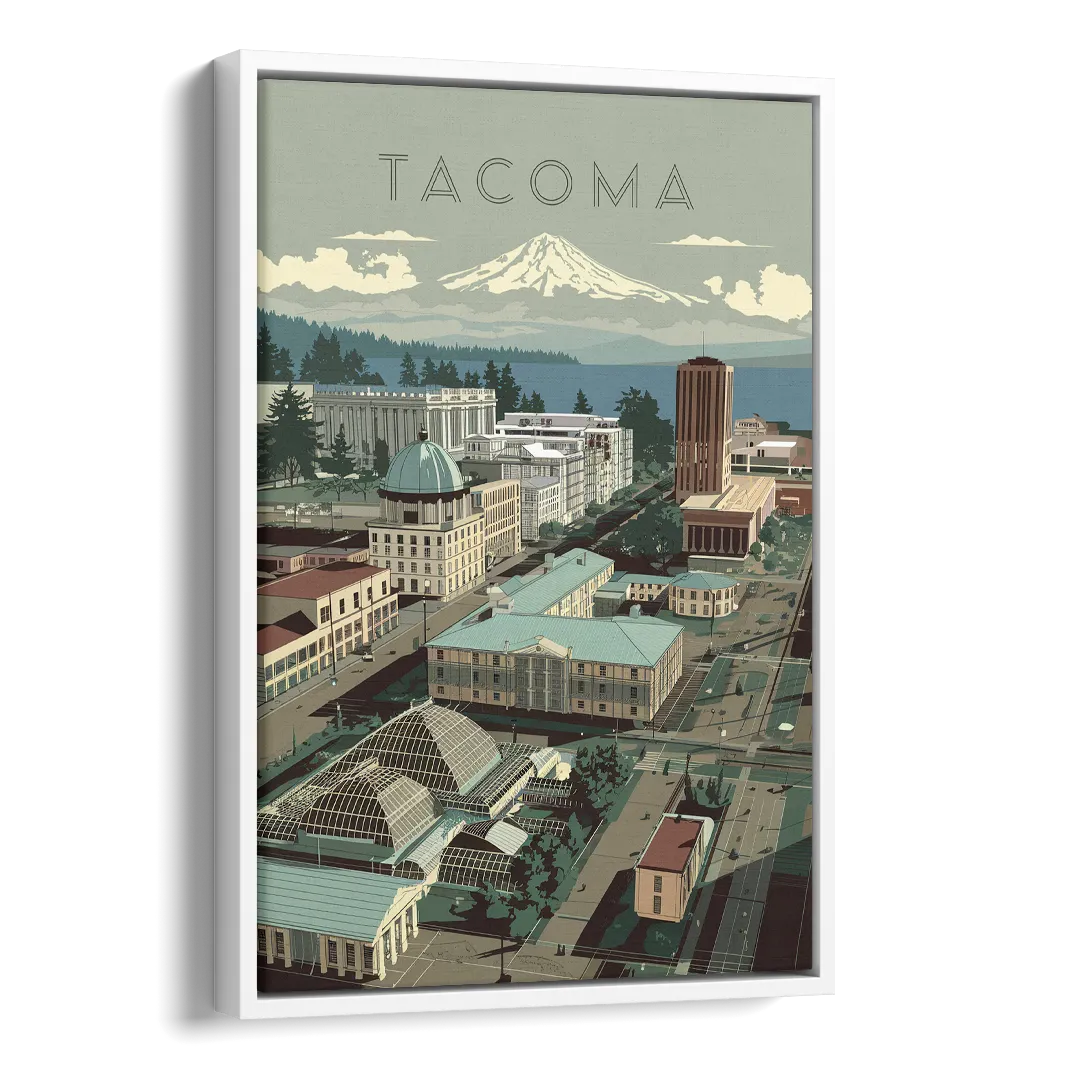 Tacoma Historic Landmarks Side - White Canvas Wall Art