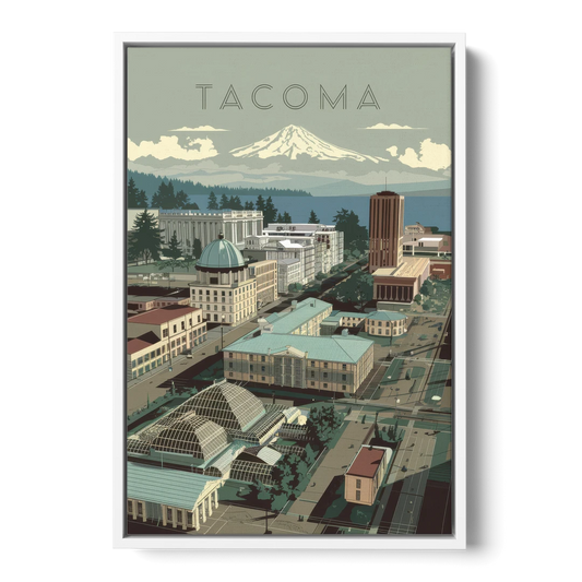 Tacoma Historic Landmarks - White Framed Canvas Wall Art - Front
