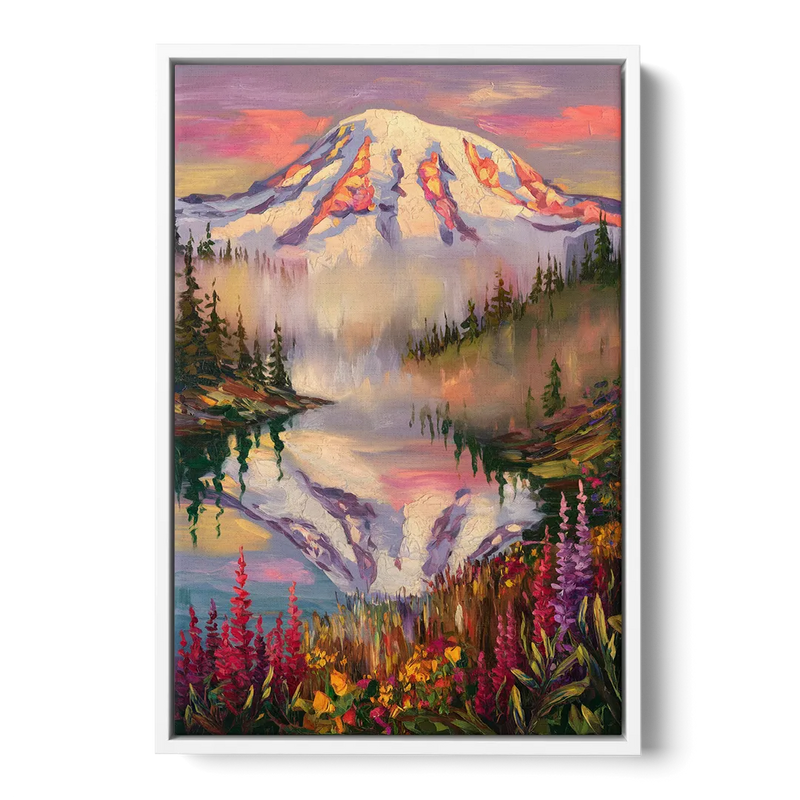 Tacoma Mount Rainier Reflection Front - White Canvas Wall Art