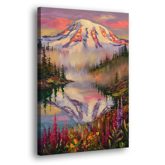 Tacoma Mount Rainier Reflection Side - Canvas Wall Art