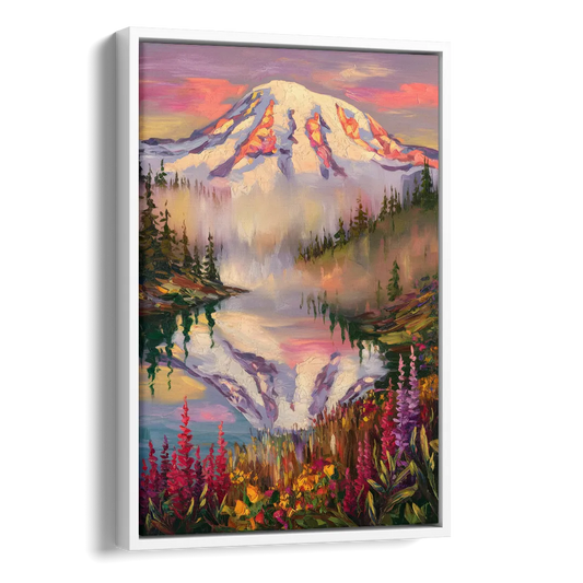 Tacoma Mount Rainier Reflection Side - White Canvas Wall Art