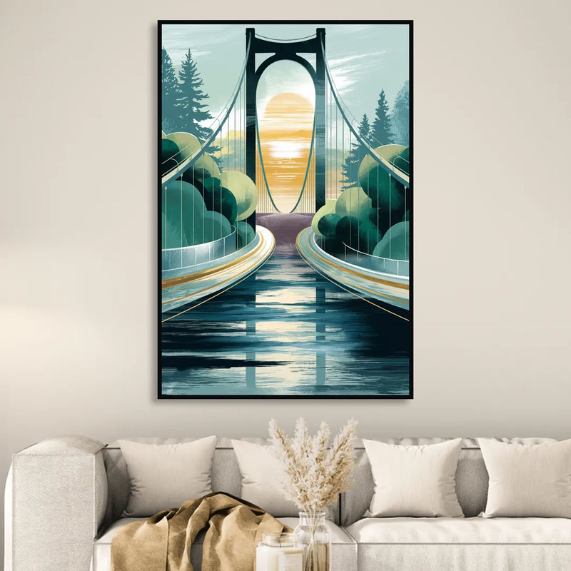 Tacoma Narrows Bridge Scene Living Room - Black Canvas Wall Art