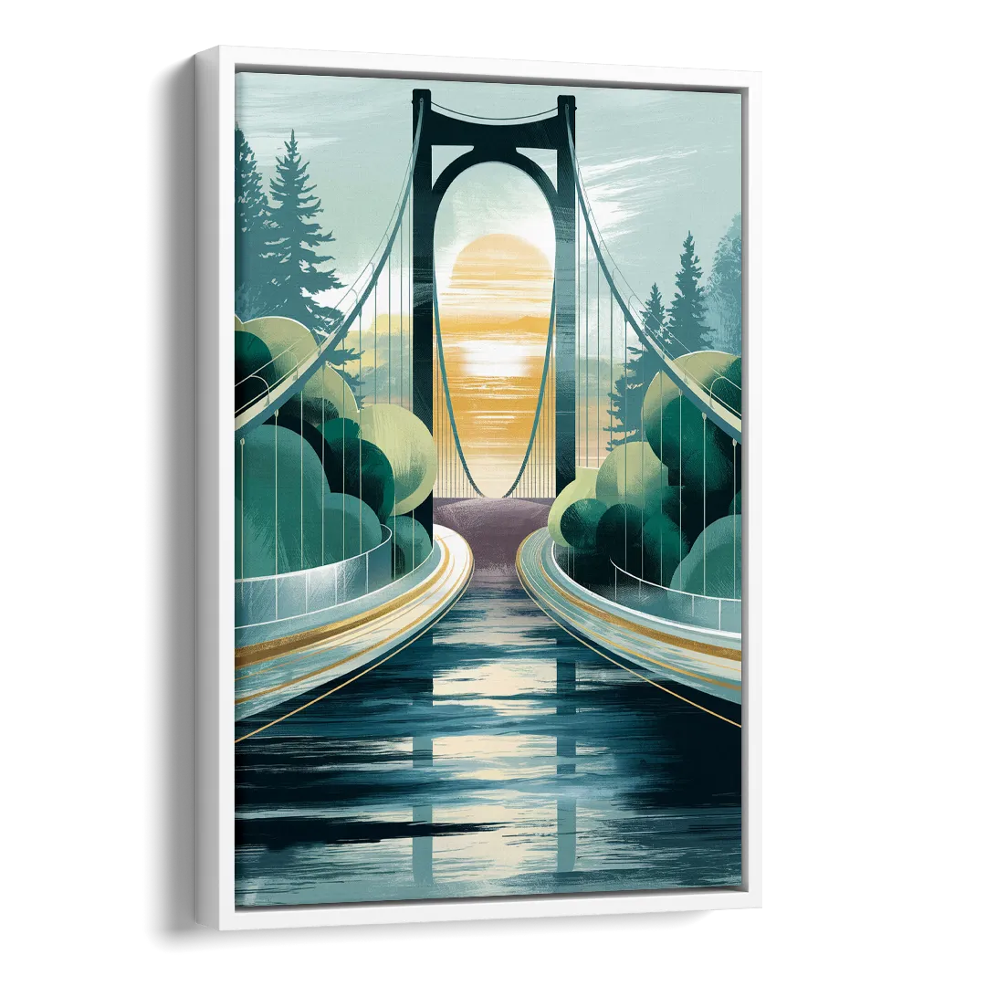 Tacoma Narrows Bridge Scene Side - White Canvas Wall Art