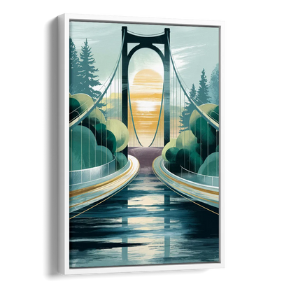Tacoma Narrows Bridge Scene Side - White Canvas Wall Art