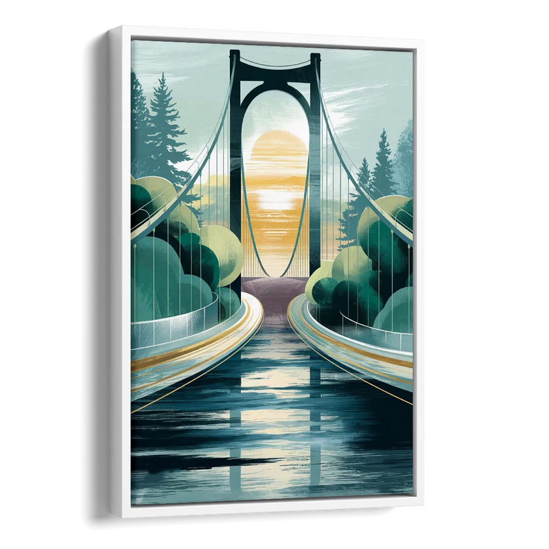 Tacoma Narrows Bridge Scene Side - White Canvas Wall Art