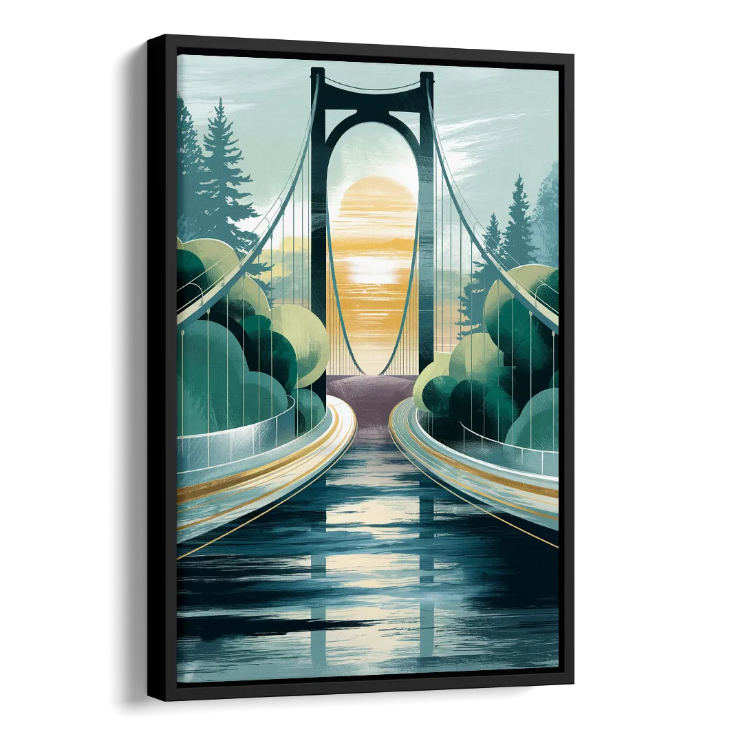 Tacoma Narrows Bridge Scene Side - Black Canvas Wall Art
