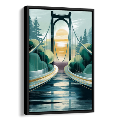 Tacoma Narrows Bridge Scene Side - Black Canvas Wall Art