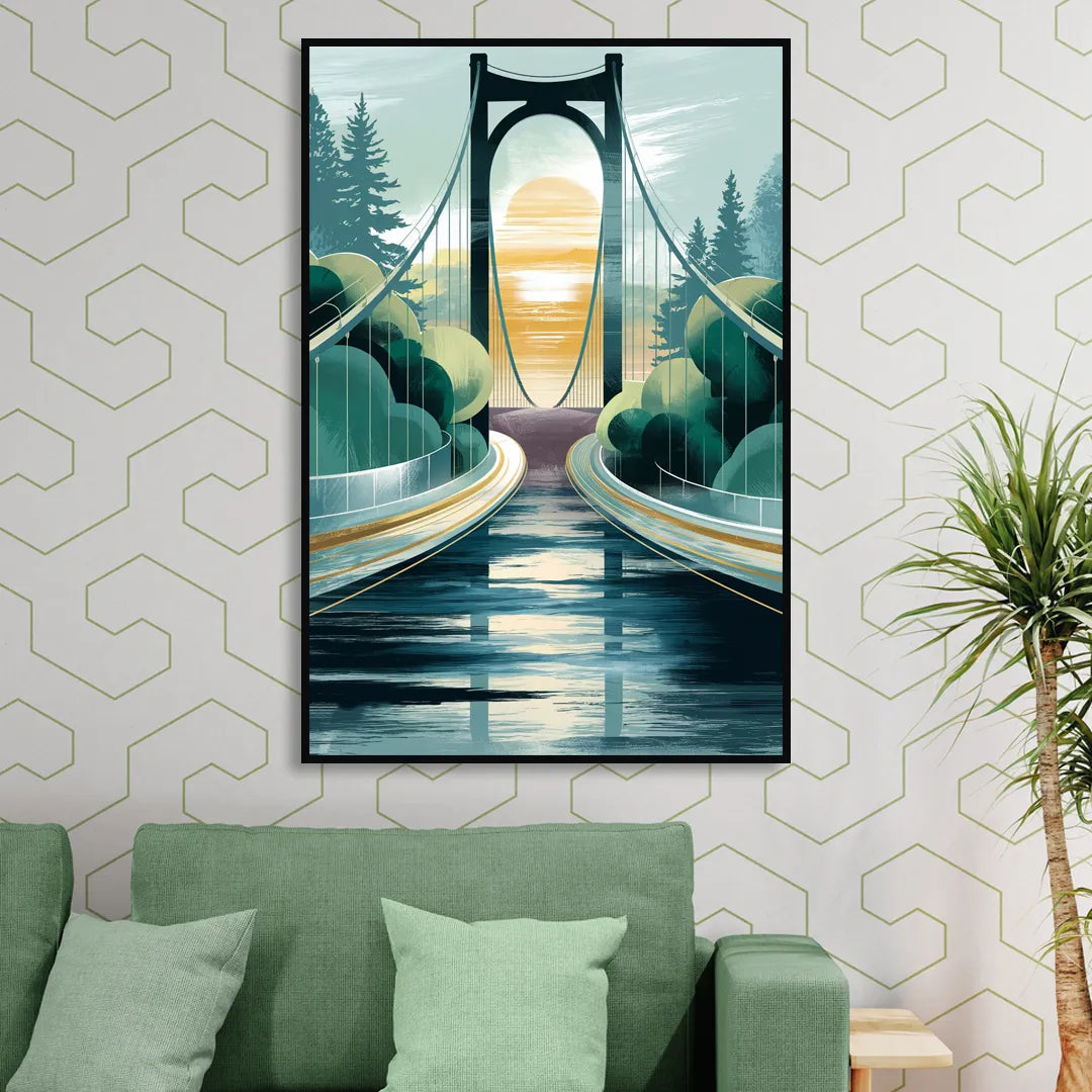 Tacoma Narrows Bridge Scene Sitting Room - Black Canvas Wall Art
