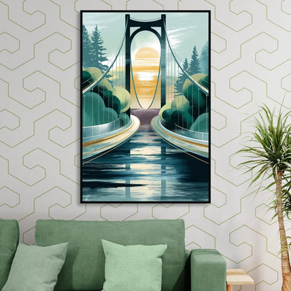 Tacoma Narrows Bridge Scene Sitting Room - Black Canvas Wall Art
