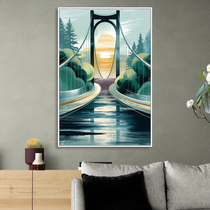 Tacoma Narrows Bridge Scene Sitting Room - White Canvas Wall Art