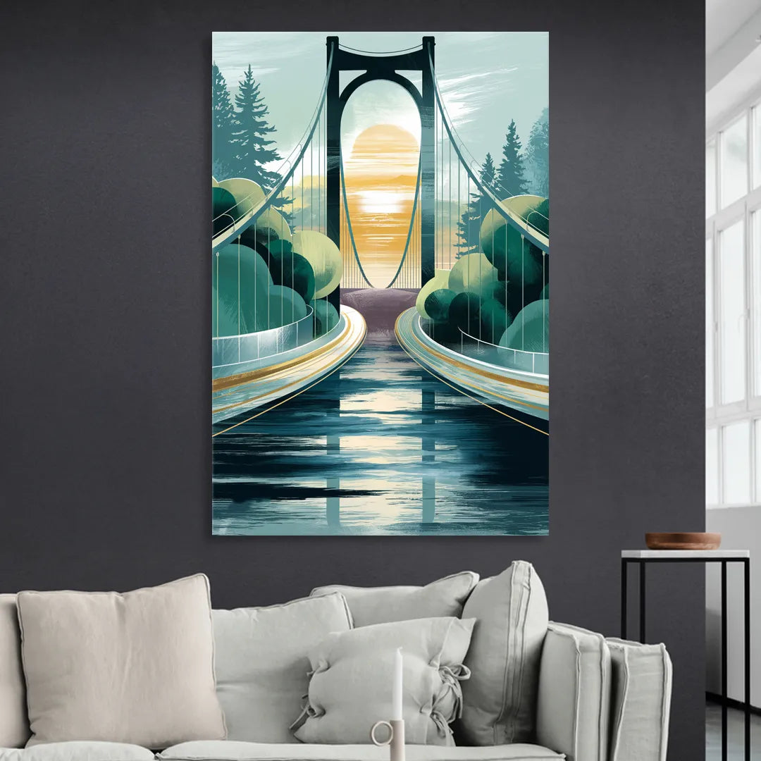 Tacoma Narrows Bridge Scene Living Room - Canvas Wall Art