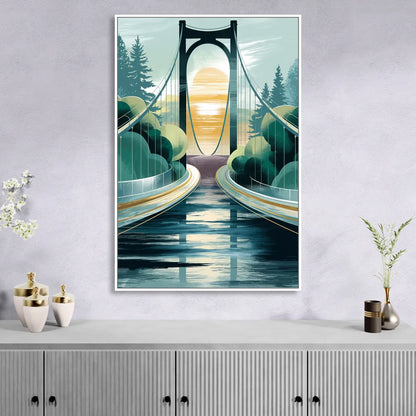Tacoma Narrows Bridge Scene Living Room - White Canvas Wall Art